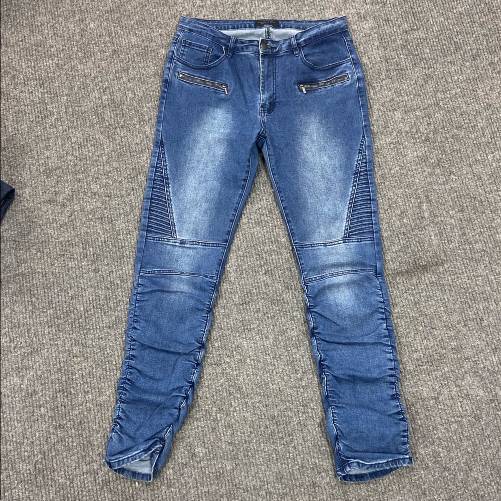 American Bazi Blue Moto-Style Skinny Jeans